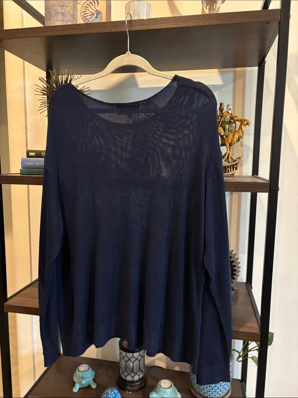Laurie Felt Navy White Linen Blend Beach Knit Top Coverup 1X